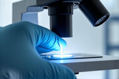 Microscope lens being carefully cleaned by a gloved hand